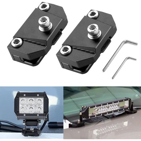 Supports de feux de fossé en aluminium noir pour capot  2 pièces, supports de fixation universels pour barre lumineuse LED, charnière de capot, support de phare antibrouillard, pince M6 pour voiture,