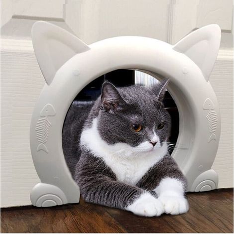 Indoor cat door, cat flap, cat flap for cats up to 10 kg, cat tunnel for the bedroom door, white (1/4)