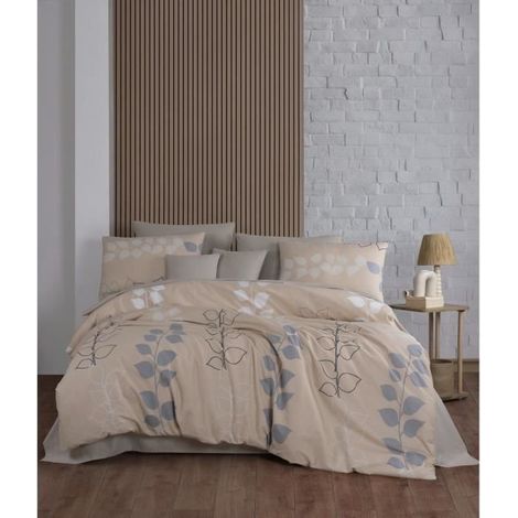 Bettwäsche - 1 Bettbezug 220 x 240 cm + 2 Kopfkissenbezüge 60 x 60 cm - 100% verstärktes Baumwolle - Beige