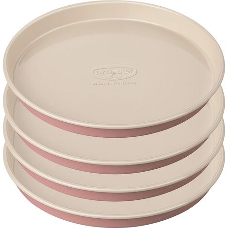Dr.Oekter -Dr.Oetker Set 4 stampi Ideali per Torte a Strati in Acciaio Rivestito con Ceramica Rinforzata 17x3cm, Linea retrò, Colore Panna, quantità: 1 Pezzo, Rosa/Creme, 17 cm (1/5)