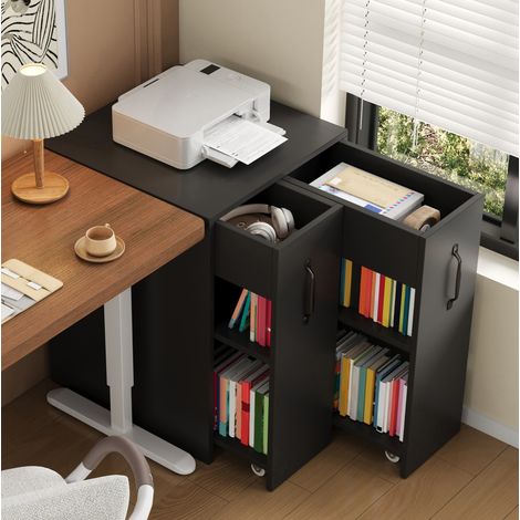 Mobiletto contenitore nero con ruote e moduli laterali estraibili in truciolare 52 x 50 x 75 cm (1/5)