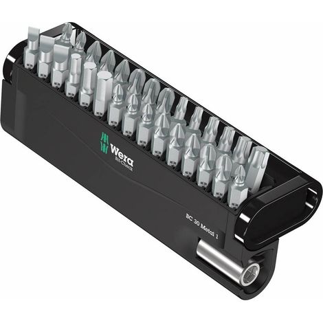 Wera – Jeu d'embouts pour visseuse 30 pièces – Embouts métal très durs – Porte-embouts universel avec aimant – Compatible fente, cruciforme, TORX®