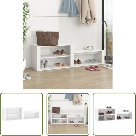 The Living Store Schuhschrank Hochglanz-Weiß 150x35x45 cm Holzwerkstoff - Schuhschrank - Holzwerkstoff Schrank - Garderobe - Flurmöbel - Weißer Schuhschrank (1/5)