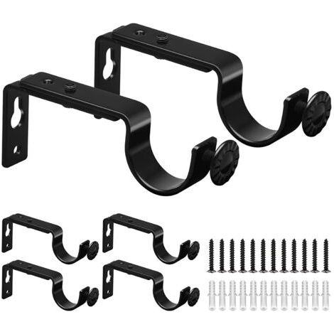 6 pièces Support de Tringle à Rideaux Réglable Fixation Murale Robuste pour Tringles Simples et Doubles Accessoires pour Rideaux Installation Facile pour Salon et Bureau (1/5)