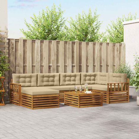 Outdoor-Sofagarnitur mit Kissen 7 pcs Natur und Beige