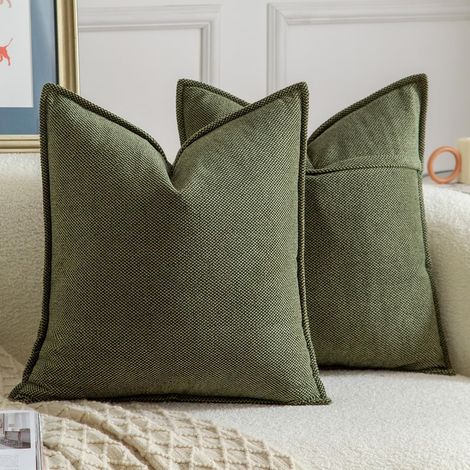 Set mit 2 Kissenbezügen aus Dou Chenille mit Zierborte für Sofa, Schlafzimmer, Wohnzimmer, moderne Wohnaccessoires, Schwarz-Weiß, 50,50 cm (1/5)