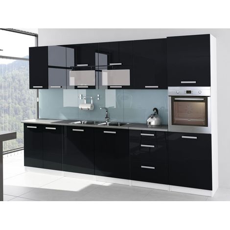 Tendencio – Cuisine complète laquée 3m20 – Colonne four noir – Finition brillante – Pour aménagement intérieur moderne