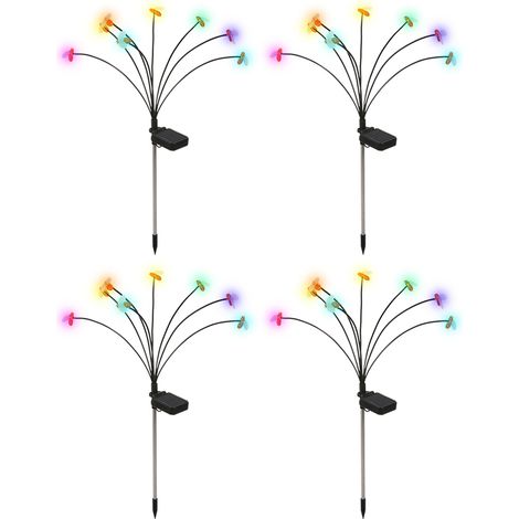 Lot 4 lampes solaires prise terre – 8 lumières colorées – abeille – avec vent – décoratives – extérieur