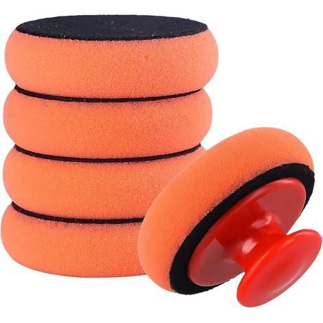 Autopolierschwamm-Set – 5 Polierpads (90 mm) & 1 rutschfester Griff zum Wachsen, Polieren & Laminieren, formbeständig, vielseitig einsetzbar für Autos, Motorräder und LKWs (1/5)