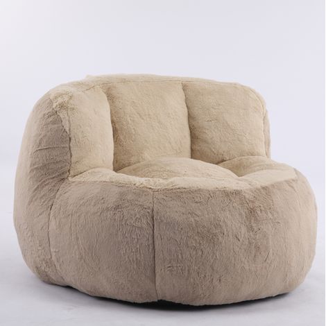 Poltrona pouf oversize in pelliccia sintetica marrone cammello con imbottitura in spugna tritata (1/5)
