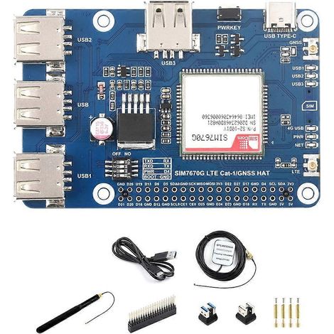 Módulo Cat-1/GNSS HAT para Raspberry Pi, basado en el módulo SIM7670G, compatible con LTE 4G Cat-1 multibanda global, GNSS, 3 puertos USB 2.0. (1/5)