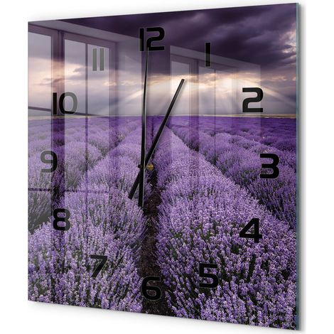 Grande Horloge Murale Carrée Verre Silencieuse Moderne Décoration Salon Cuisine Champ de lavande 60x60 cm (1/5)