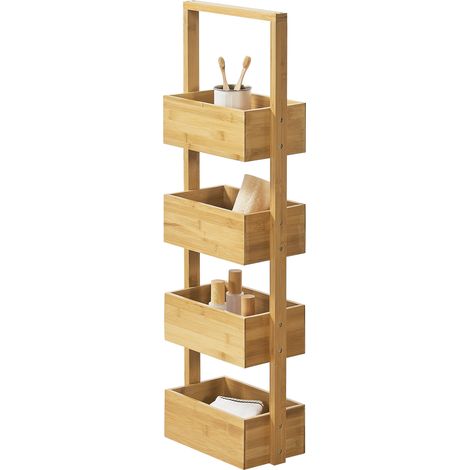 Badregal Bardu mit 4 Ablagefächer 28x16x88cm Bambus [en.casa]