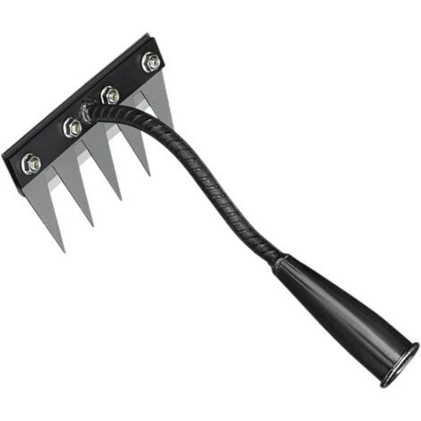 Râteau de jardin en acier au carbone à 5 dents, outil de désherbage robuste, adapté au jardinage, au paillage et au décompactage du gazon. (1/4)
