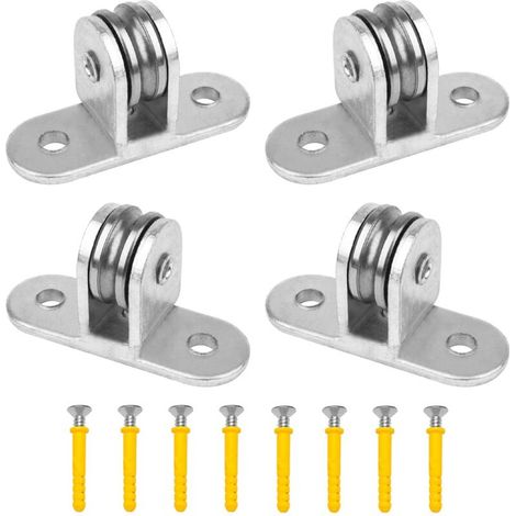 4 Pièces Poulies de Levage Mouflage pour Cable, 60mm Section Verticale Poulie Simple, Roulette Rail Portail Coulissan Acier Inox, Bloc de Poulie avec 8 Vis, pour Corde à Linge, Cordes