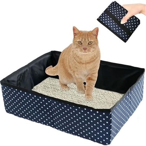 1pc Foldable Cat Litter Box, Portable Travel Cat Litter Box, Collapsible Cat Litter Box with Pets, Waterproof, Easy to Clean for Home and Outdoor Camping, L (Blue) (1/3)