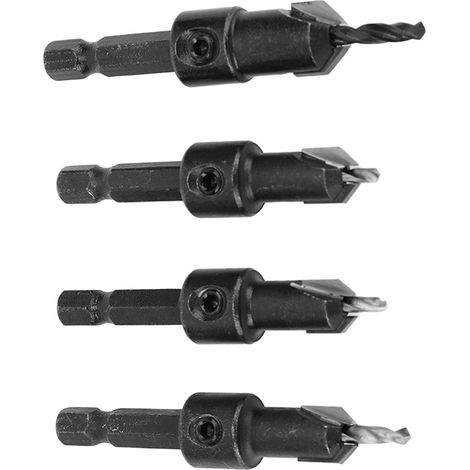 4-teiliges Set Senkbohrer aus Hartmetall mit Sechskantschaft für selbstschneidende Schrauben (1/5)