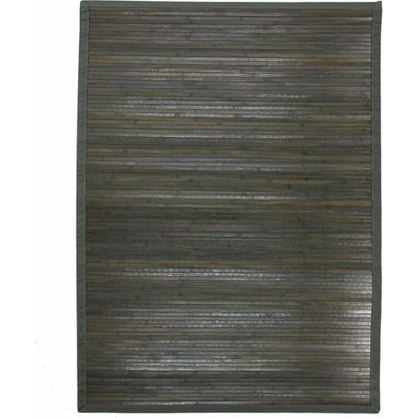 Wohnzimmerteppich aus Bambus mit breiten Latten und grauem Rand, 120 x 170
