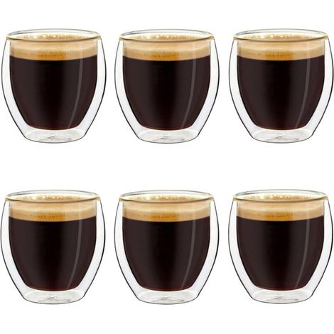 Tazzine da caffè espresso a doppia parete, set da 6, 100 ml, tazzine da moka, bicchieri termici con effetto galleggiante