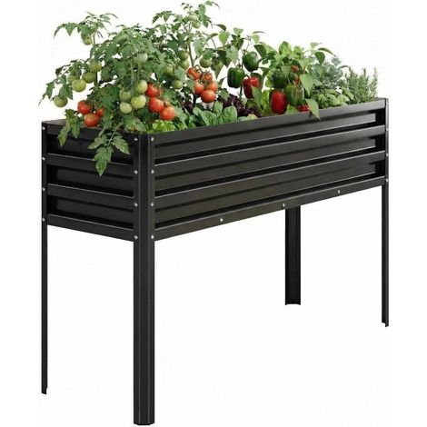 Potager Surélevé en Acier Galvanisé 127 × 44 × 80 cm, Auto-Irrigation, Noir (1/5)
