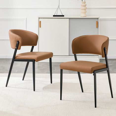 Lot de 2 chaises de salle à manger rembourrées en similicuir marron avec structure en métal (1/5)