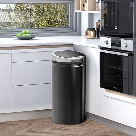 Poubelle automatique 42 L acier noir à capteur OKMYHOME (1/4)