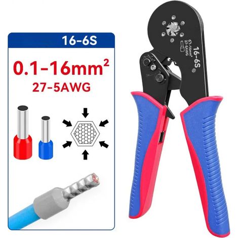 Pince à sertir pour cosses tubulaires HSC816-6S 0,1-16 mm²/27-5 AWG, mini-pince à sertir pour cosses de grande taille, pince électrique (1/5)