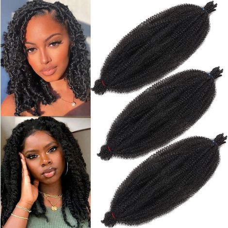 Lot de 3 paquets de cheveux synthétiques pré-séparés - 30,5 cm - Soft Springy Afro Twist - Pour faux Locs - Noir naturel - Marley Twist - Pour femmes noires - 1B (1/5)