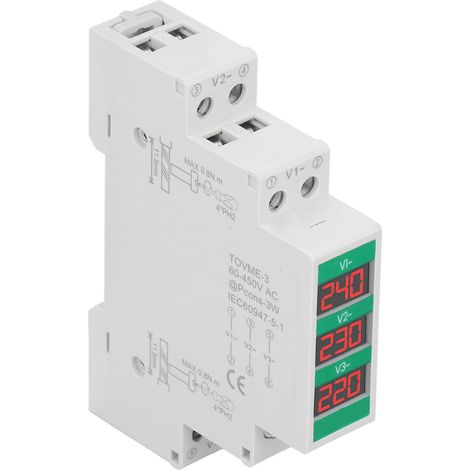 Voltmètre AC Triphasé 60-450V, Panneau DIN, Affichage LCD Numérique, Mesure de Tension Électrique, Compteur de Puissance, Montage Rail (1/5)