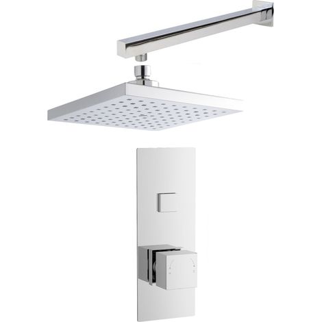 Concealed Square Push Button 1 Outlet Valve, Arm & Head Shower Bundle Set - Chrome - Balterley