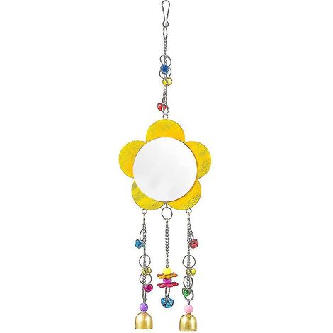 Miroir en forme de poule avec clochettes en métal et base en bois, jouet pour poules et oiseaux de compagnie