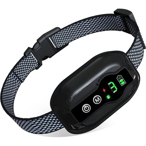 Collier de dressage anti-aboiements pour animaux de compagnie, collier électronique anti-aboiements étanche pour chiens de grande, moyenne et petite taille, 5 sensibilités réglables (noir) (1/5)