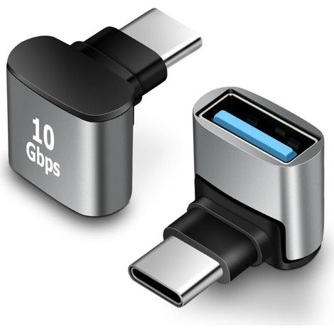 2er-Pack USB-C-auf-USB-3.1-Adapter (90°-Winkel), USB-C-Stecker auf USB-A-Buchse, OTG-Adapter für MacBook Pro 2019/2018, Samsung, Laptops und mehr, Grau (1/5)