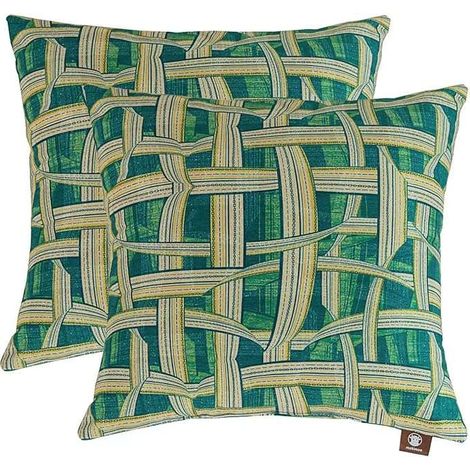 Federe decorative 40x40 cm, 2 pezzi, a quadri verdi