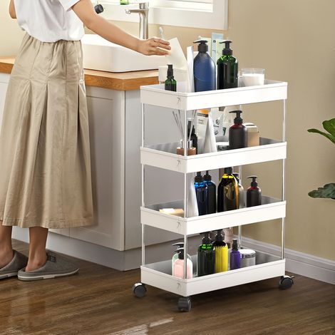 Étagère de Salle de Bain 4 Étages avec Roulettes - 40x23x86cm Blanc PP Montage Rapide, Rangement Multifonction pour Salle de Bain, Chambre et Salon Design Moderne et Durable (1/5)