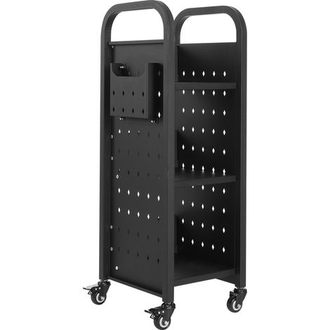 Chariot de bibliothèque à roulettes noir 100 kg 32x35x93,5 cm étagères L un côté roues verrouillables idéal maison bureau école (1/5)