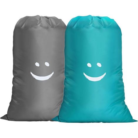 Lot de 2 Sac à Linge Large, 120L Sacoche à Linge Pliable, Sac Visage Souriant avec Cordon de Serrage, Léger Sacs de Linge Pliables pour Hôtel Voyages (1/4)