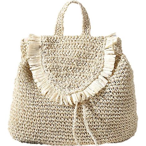 Mochila de paja para mujer, bolso de hombro, bolsos de playa bohemios, mochila de paja tejida a mano hecha a mano para verano.