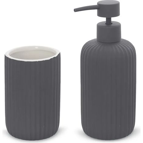 Set accessori bagno 2 pezzi in ceramica grigio soft touch Spring (1/5)