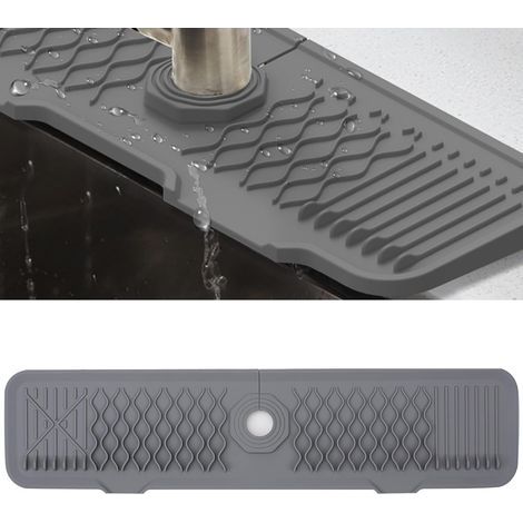 Tapis de Robinet Silicone, Protection Anti-Éclaboussures pour Robinet d'Évier, Plateau Anti-Gouttes pour Poignée Robinets, Tapis d'Évier pour Comptoir de Cuisine et de Salle de Bain (Gris, 61 cm) (1/5)