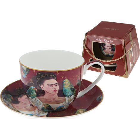 Tazza da colazione Frida Kahlo con piattino, in porcellana, idea regalo (1/4)