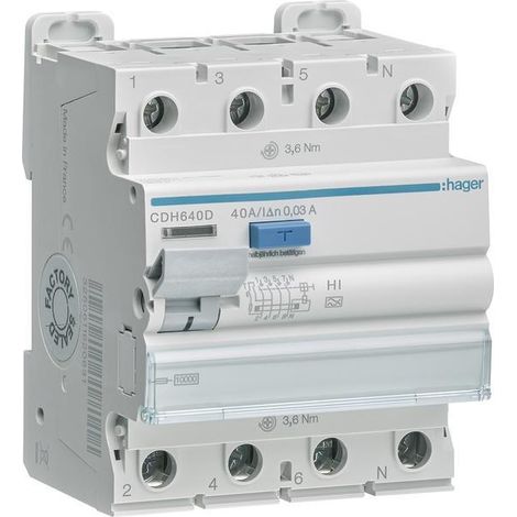 Hager Interruptor diferencial FI 4 polos blanco 40A 30mA