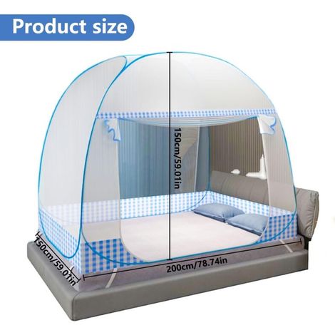 Moustiquaire pliable – Portable pour voyage, double porte pop-up, grande pour lit, chambre à coucher, extérieur, camping, pique-nique (bleu, 200 x 150 x 150 cm) (1/5)