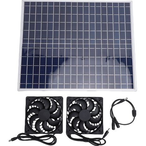 Kit de double ventilateur d'extraction solaire 22 W (12 V) pour poulailler, niche pour chien, serre, abri de jardin ou camping-car. (1/5)