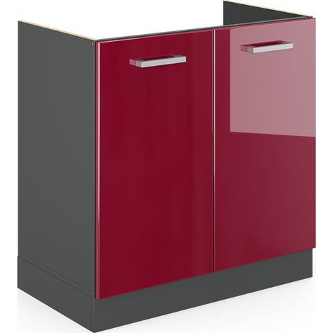 Mobile lavello cucina R-Line, Rosso bordeaux lucido, 80 cm senza piano di lavoro, Vicco