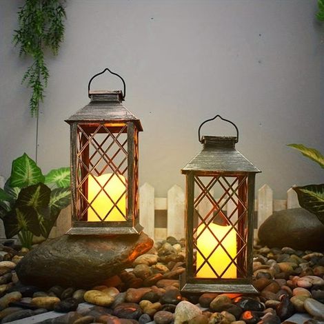 Juego de 2 velas solares sin llama, linternas mágicas LED vintage para Halloween, decoración de mesa para exteriores. (1/5)