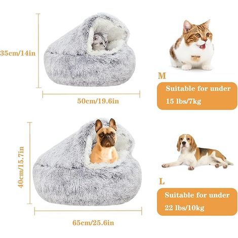 Round Soft Cat and Dog Bed, Anti-Stress Soothing Plush Cushion, Doughnut Bed, Comfortable Washable for Small Medium Sized Cats (L, Coffee (1/4)