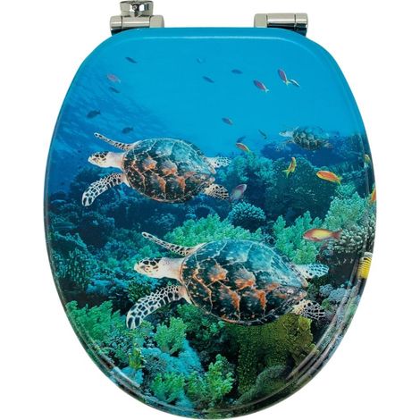 Sedile wc copri vater universale frizionato fantasia in mdf chiusura rallentata fantasia tartaruga marina - confezione 1