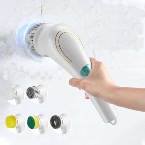 Cepillo eléctrico con 5 accesorios: limpia platos, ducha e inodoro, recargable, potente y versátil - Crezuo