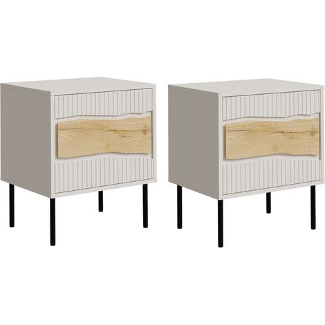 Conjunto de mesitas de noche Monevare 104, Roble wotan + Cachemira, Número de cajones: 0, Número de puertas: 0, 62x51x40cm, Aglomerado laminado, MDF, LED (1/5)